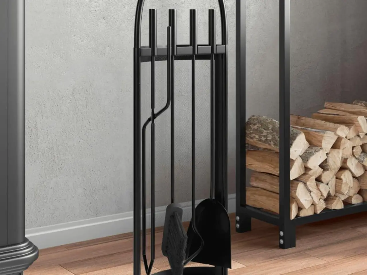 Billede 1 - 5-delt pejsesæt i stål - 23 × 15 × 66 cm, sort