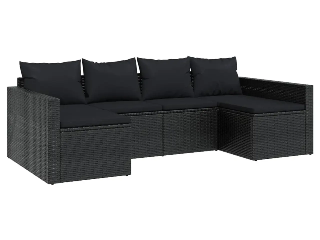 Billede 3 - Loungesæt til haven i polyrattan - U-formet sofa med bord og sorte hynder