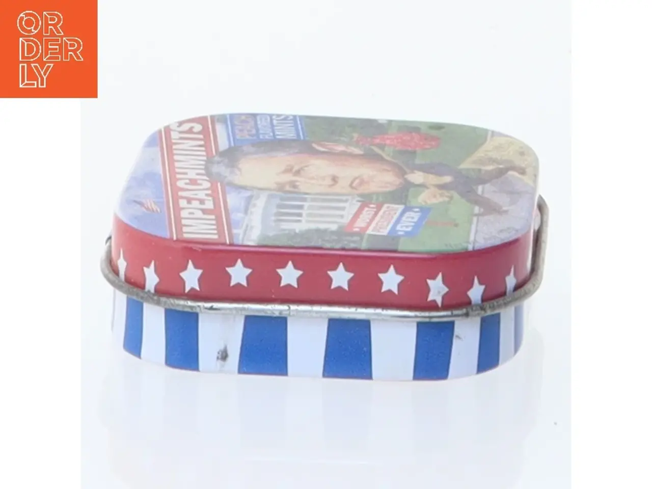 Billede 3 - Metaldåse med pastiller, præsident Bush motiv (str. 4,5 x 4,5 cm)