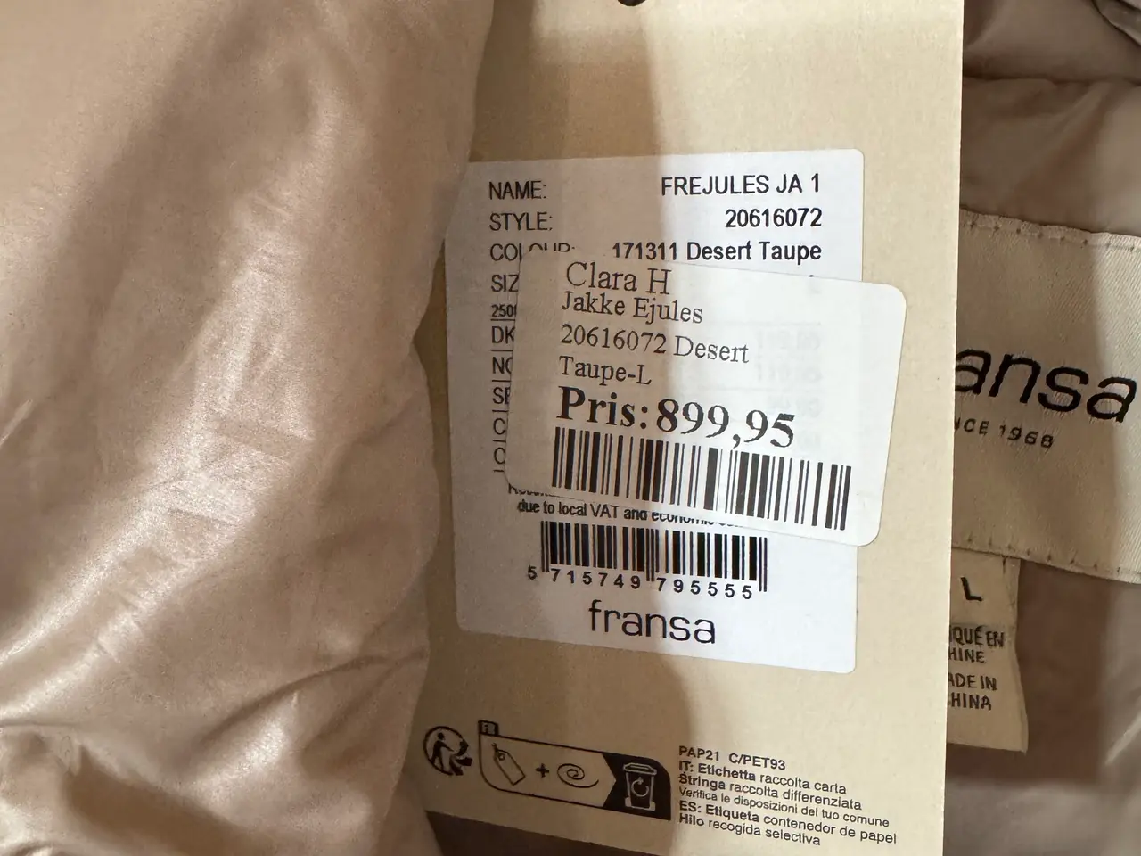 Billede 4 - Ny flot Fransa jakke, str.L, beige
