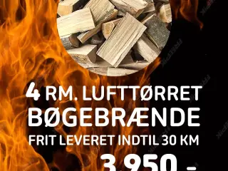 EFTERÅRSTILBUD - 4 RM. lufttørret bøgebrænde