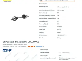 Trækaksler Volvo V40