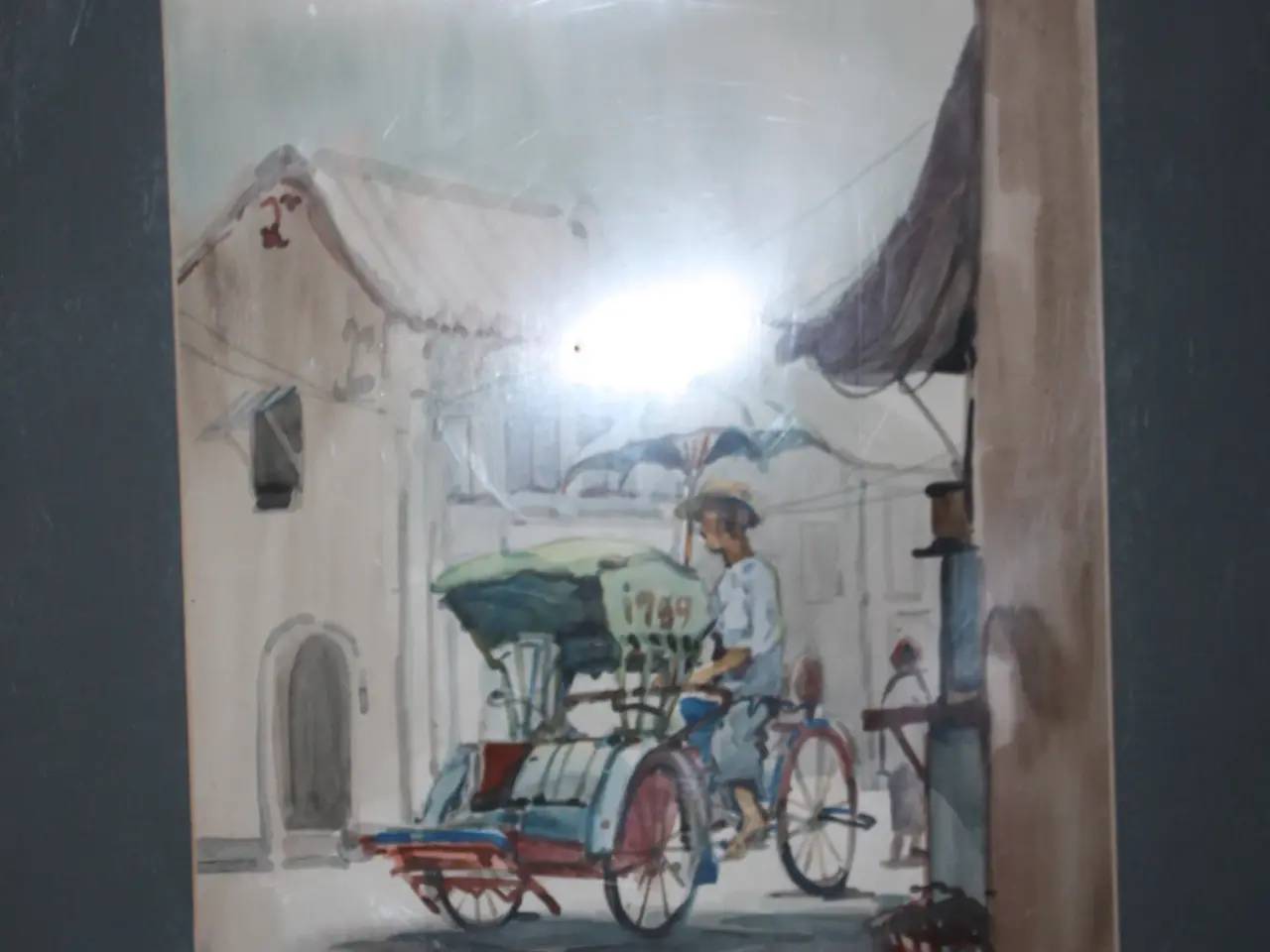 Billede 3 - Akvarel med passepartout med sign. asiatisk motiv