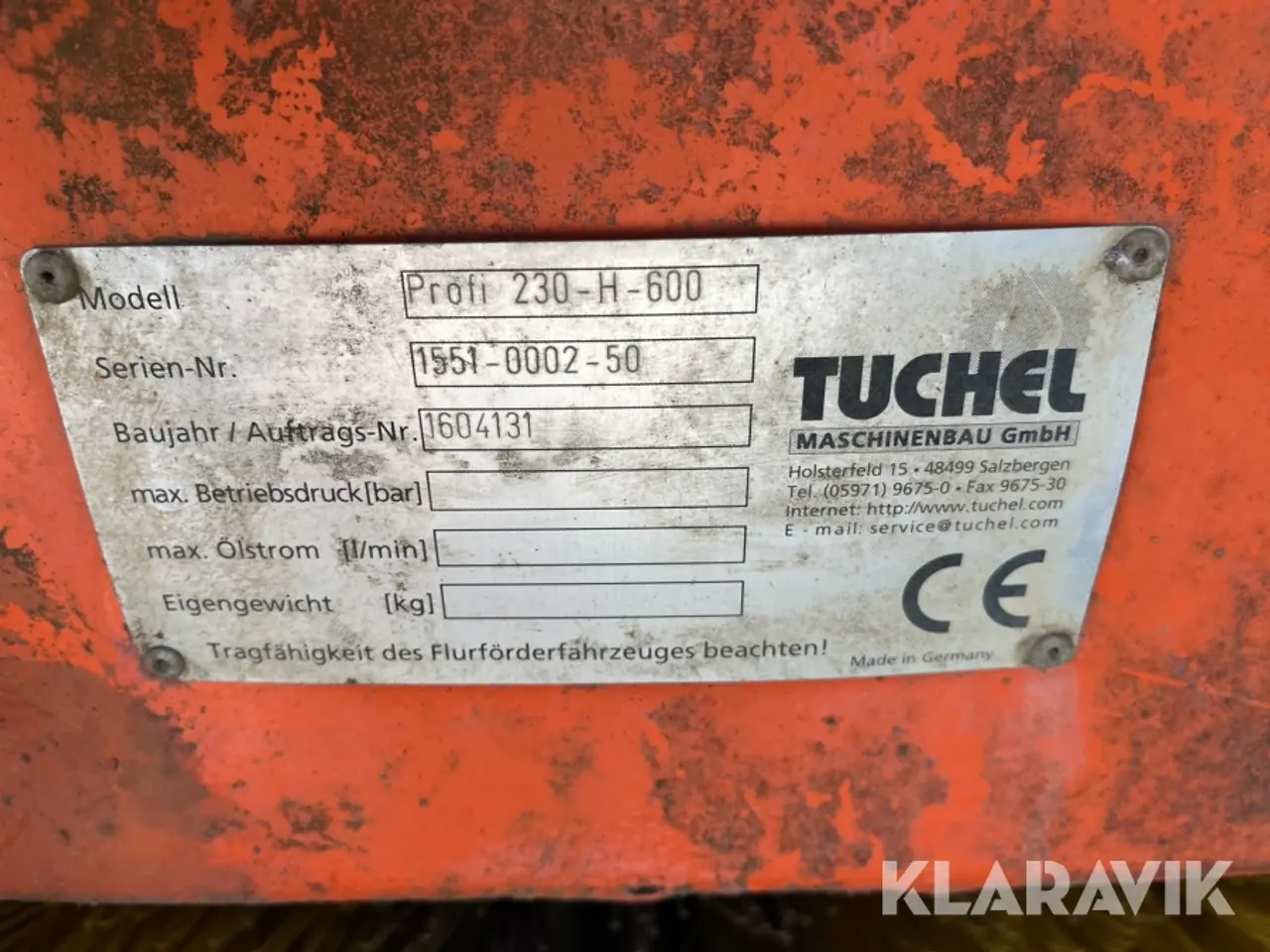 Billede 5 - Hydraulisk kost Tuchel Profi 230-H 600