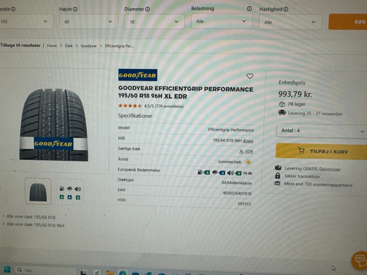 Billede 3 - GoodYear Efficientgrip Performance 195/60 R18