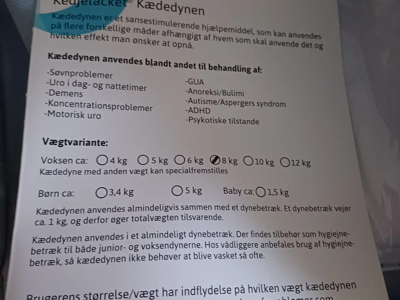 Billede 2 - Somna kædedyne 8 kg