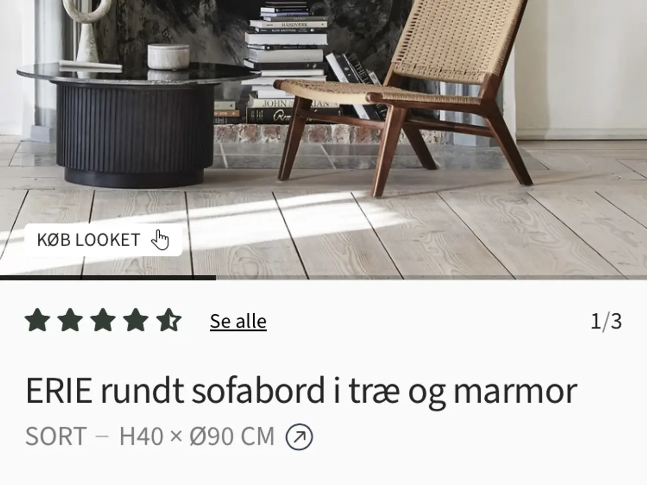 Billede 4 - 90cm rundt sofabord i træ og sort marmor