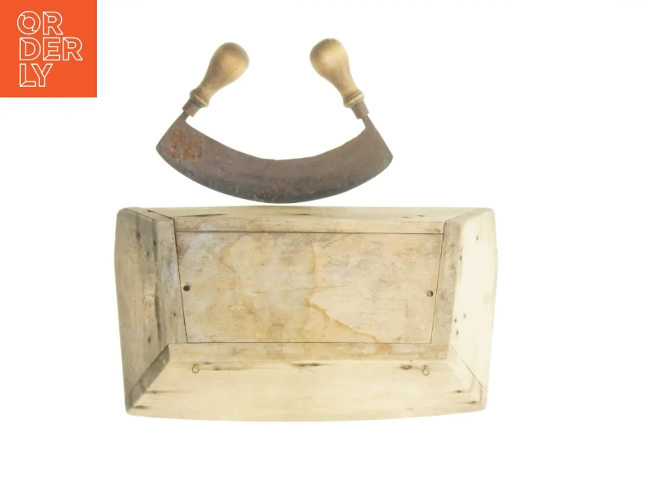Billede 4 - Træ urte hakkebræt med mezzaluna / urtehakker / vuggekniv (str. 39x22 cm)