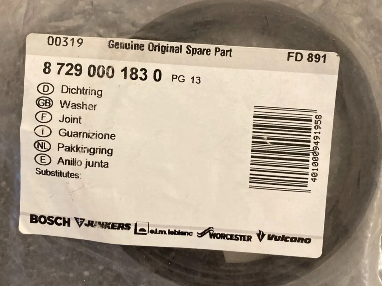 Billede 1 - Bosch Washer Gasket PN:87290001830 - Genuine Spare