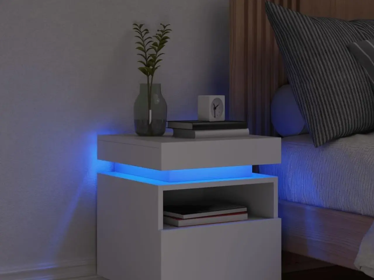 Billede 1 - Sengebord med LED-lys - hvid 40 × 39 × 48,5 cm