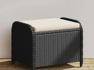 Haveskammel med hynde 58x46x46 cm polyrattan sort