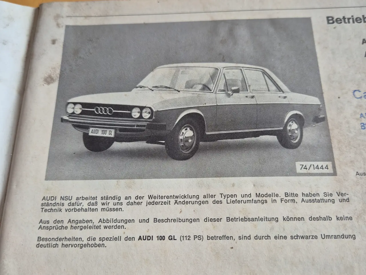 Billede 2 - Instruktionsbog AUDI 100.