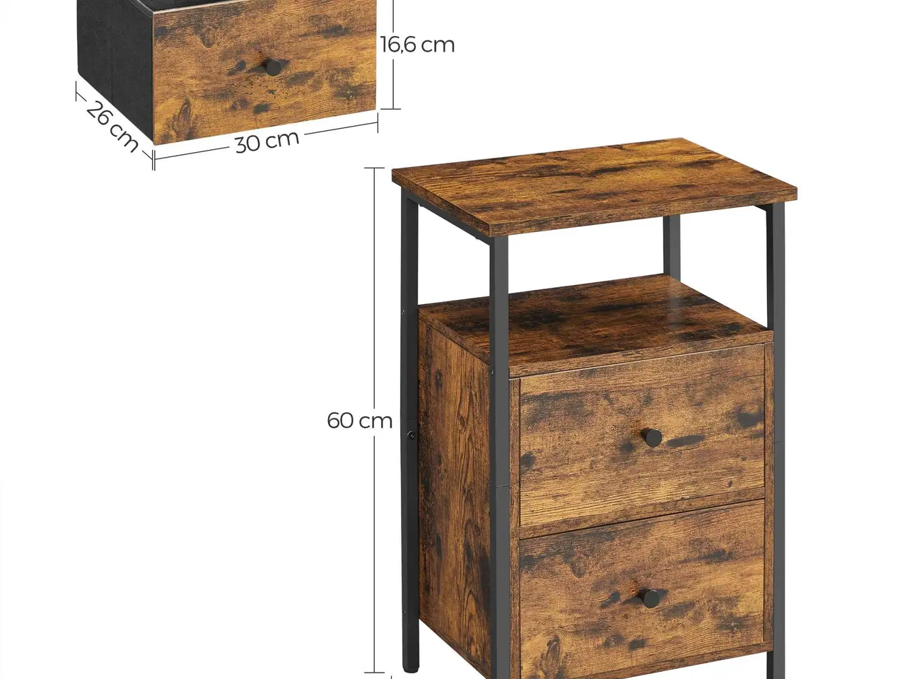 Billede 6 - Natbord med skuffer 38 × 28 × 60 cm, rustik brun/sort (LET521B01)
