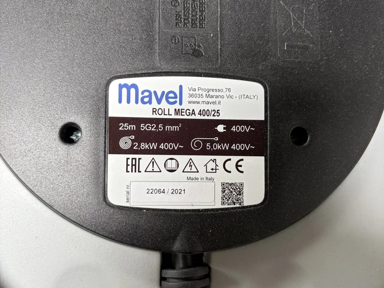 Billede 2 - Mabel 400V kabelopruller til væg. 25m kabel
