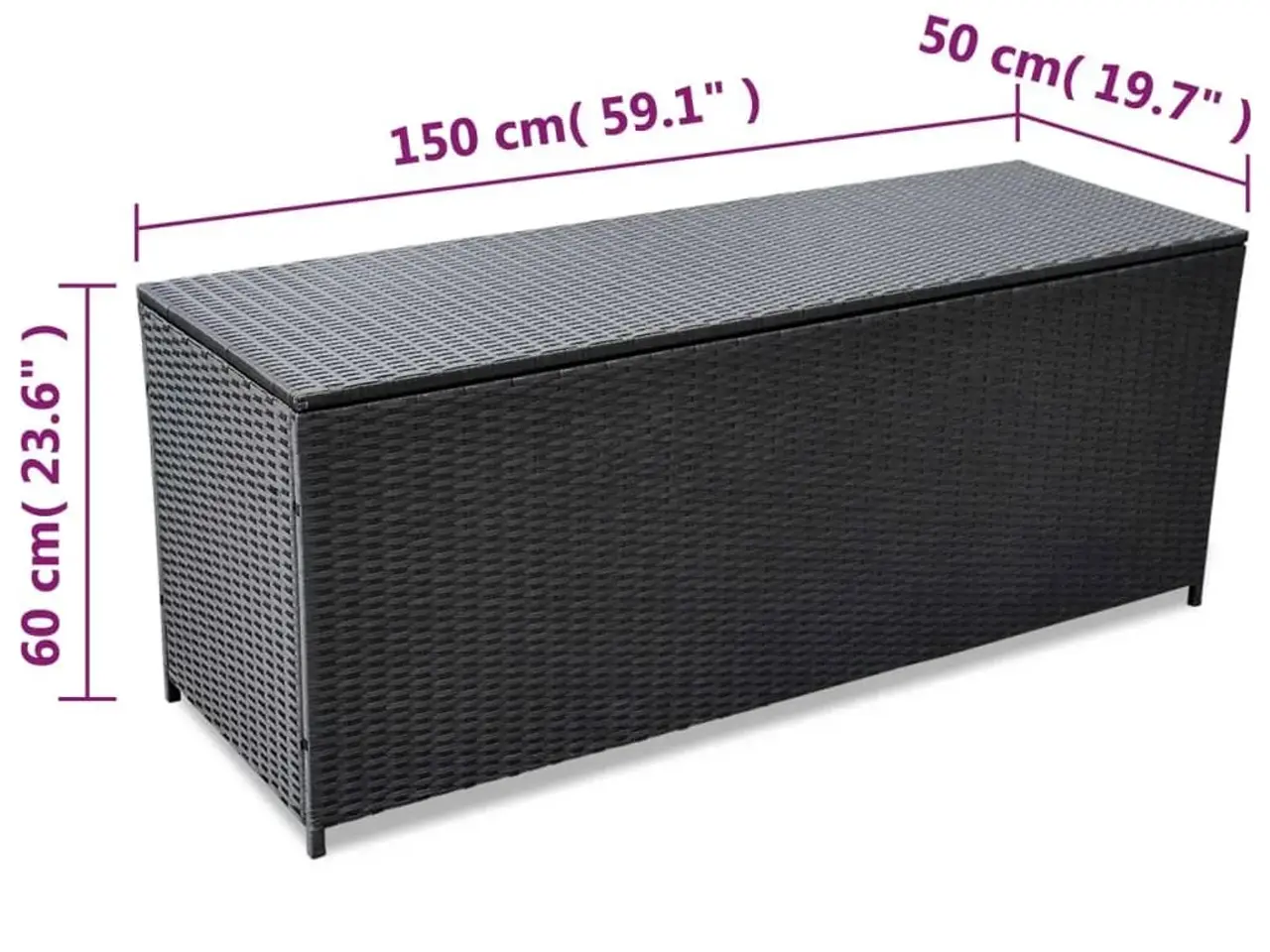 Billede 4 - Udendørs opbevaringskasse i polyrattan - 150 × 50 × 60 cm, sort
