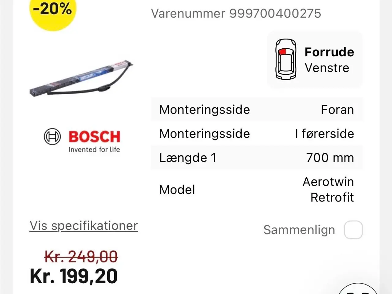 Billede 1 - Yt 70 cm. Bosch Aerotwin viskerblad