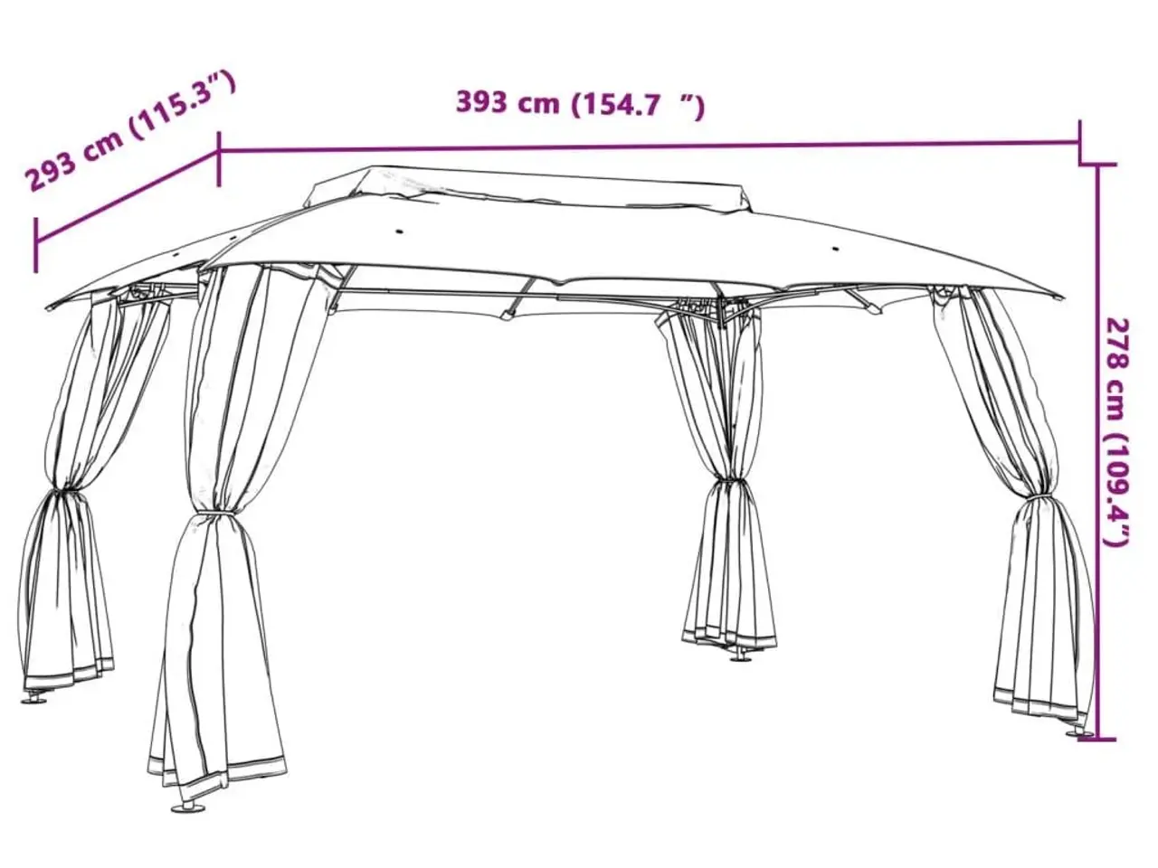 Billede 9 - Pavillon 3,93 x 2,93 m med dobbelt tag og meshvægge - antracitgrå