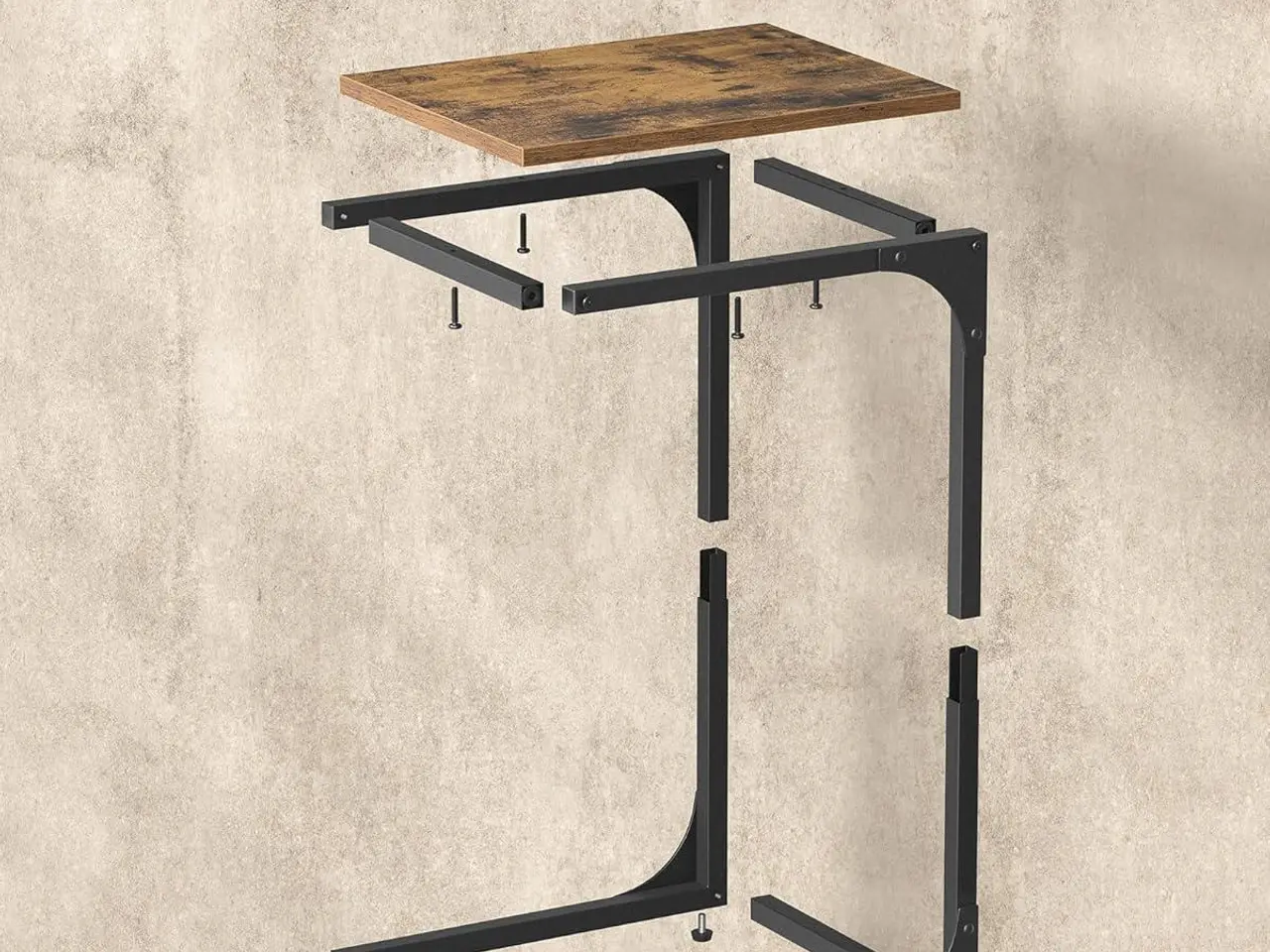 Billede 7 - Sofabord C-form lille sidebord til sofa og seng, rustik brun/sort