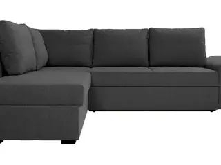 Hjørnesovesofa venstrevendt med open-end - grå stof, sengeudtræk og opbevaring