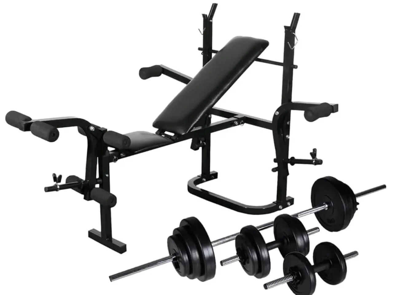 Billede 1 - Vægtbænk med vægtstativ, vægtstang- og håndvægtsæt 30,5 kg