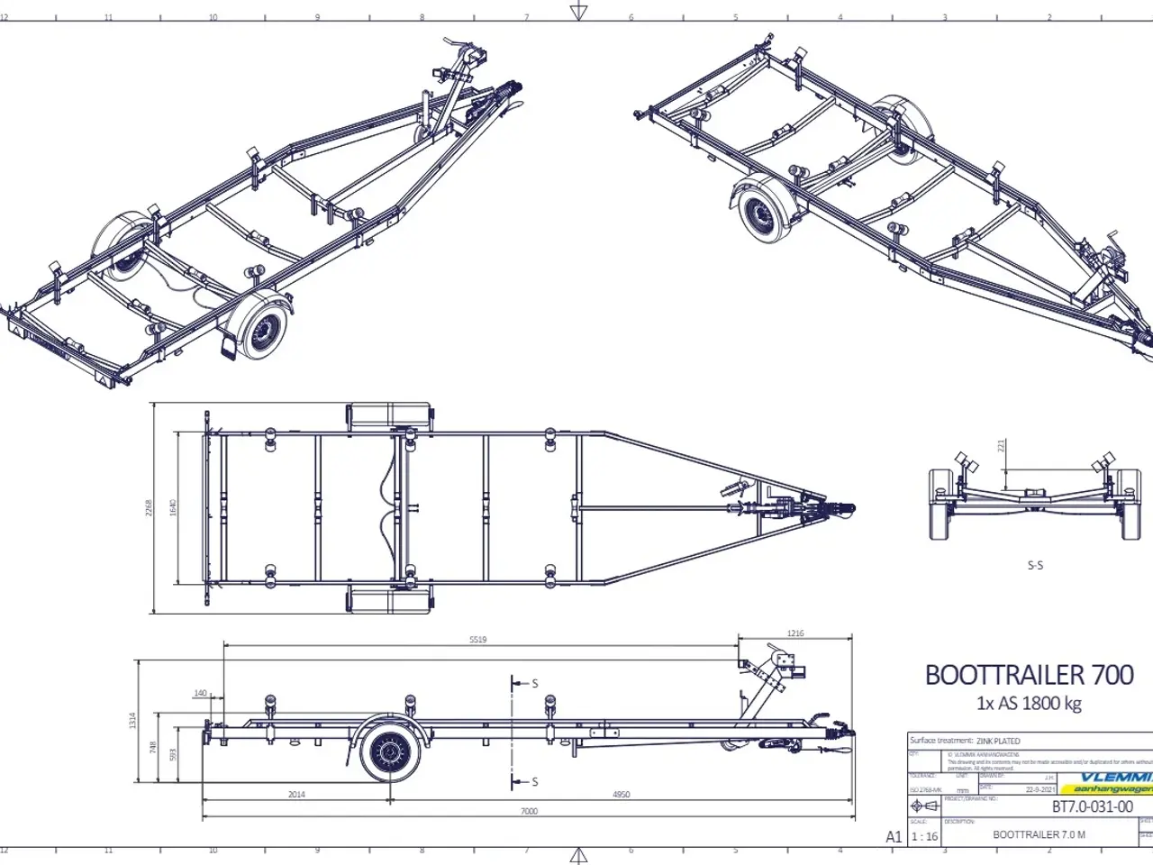 Billede 3 - Vlemmix Bådtrailer 700x220 1800 Flex-Roll