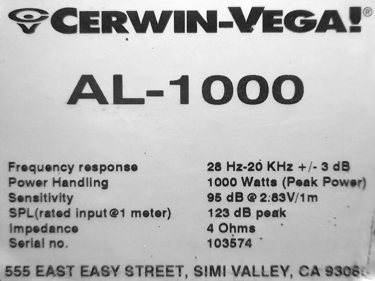 Billede 3 - CERWIN-VEGA - AL-1000 ”Black edition” 1000 W.