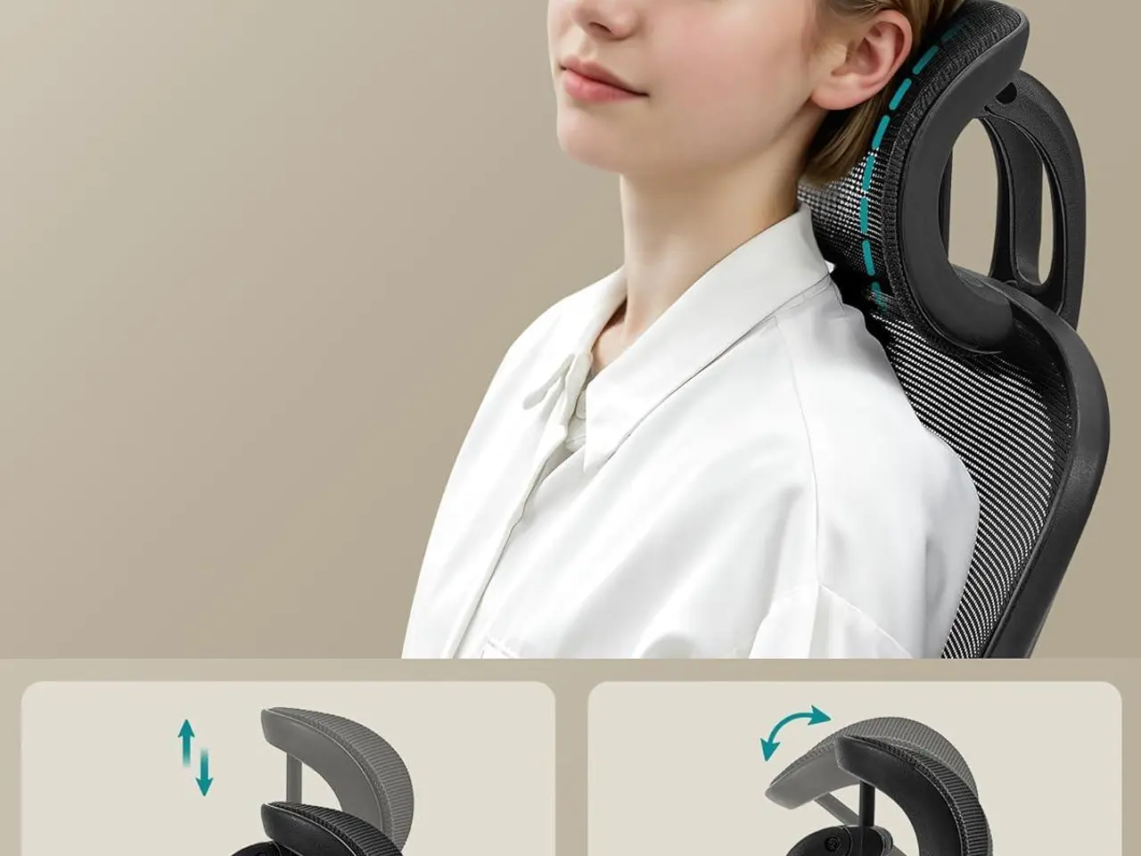 Billede 4 - Ergonomisk kontorstol OBN047B01 med nakkestøtte - Ink black