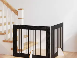 Sammenklappeligt hundegitter med stativer - sort eg, 2 stk, 200,5 cm