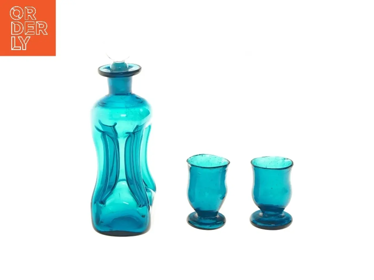 Billede 1 - Blåt glas karaffel sæt med to glas (str. 6 cm og 17 cm)