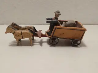 Erzgebirge: Hestevogn med kusk og gris.Ca 1920