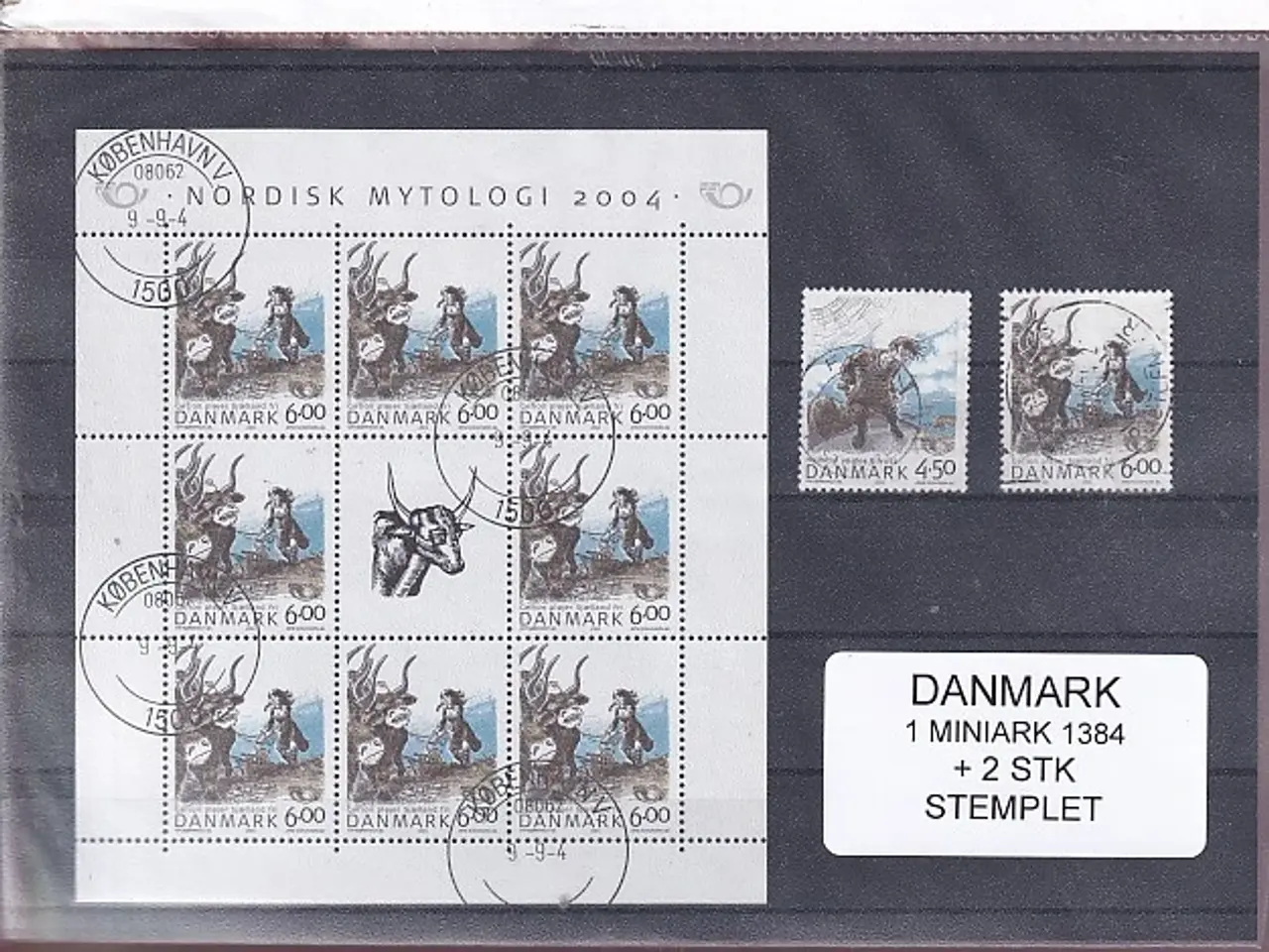 Billede 1 - Danmark - Miniark 1384 + enkeltmærker - Stemplet
