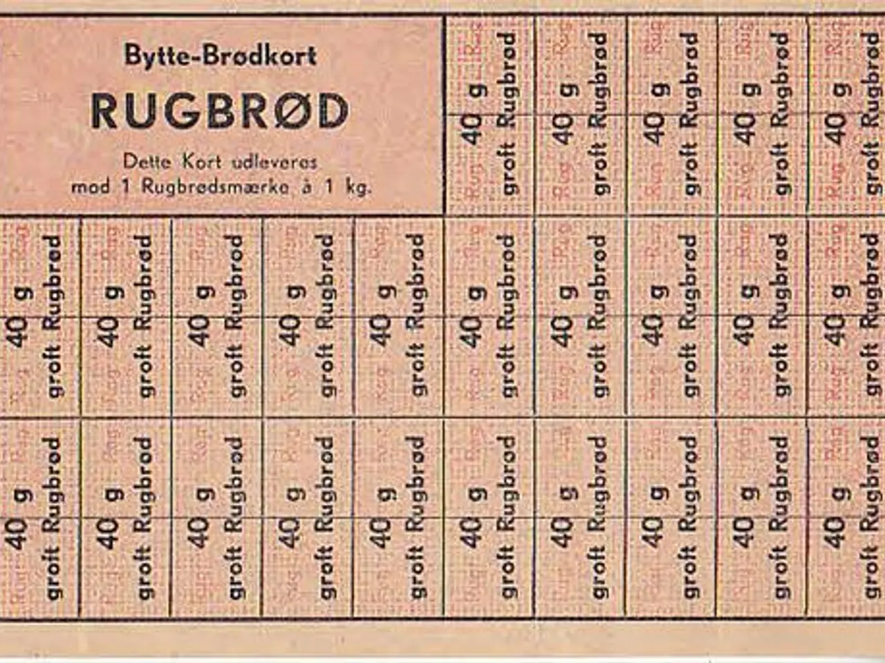 Billede 1 - Rationeringsmærkeark 2. V.Krig- Bytte Brødkort.