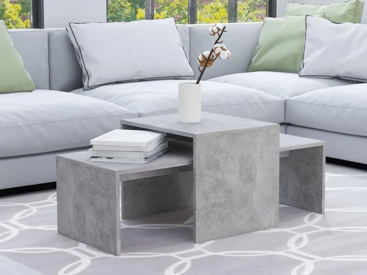 Billede 1 - Sofabordssæt i konstrueret træ - 100 × 48 × 40 cm, betongrå