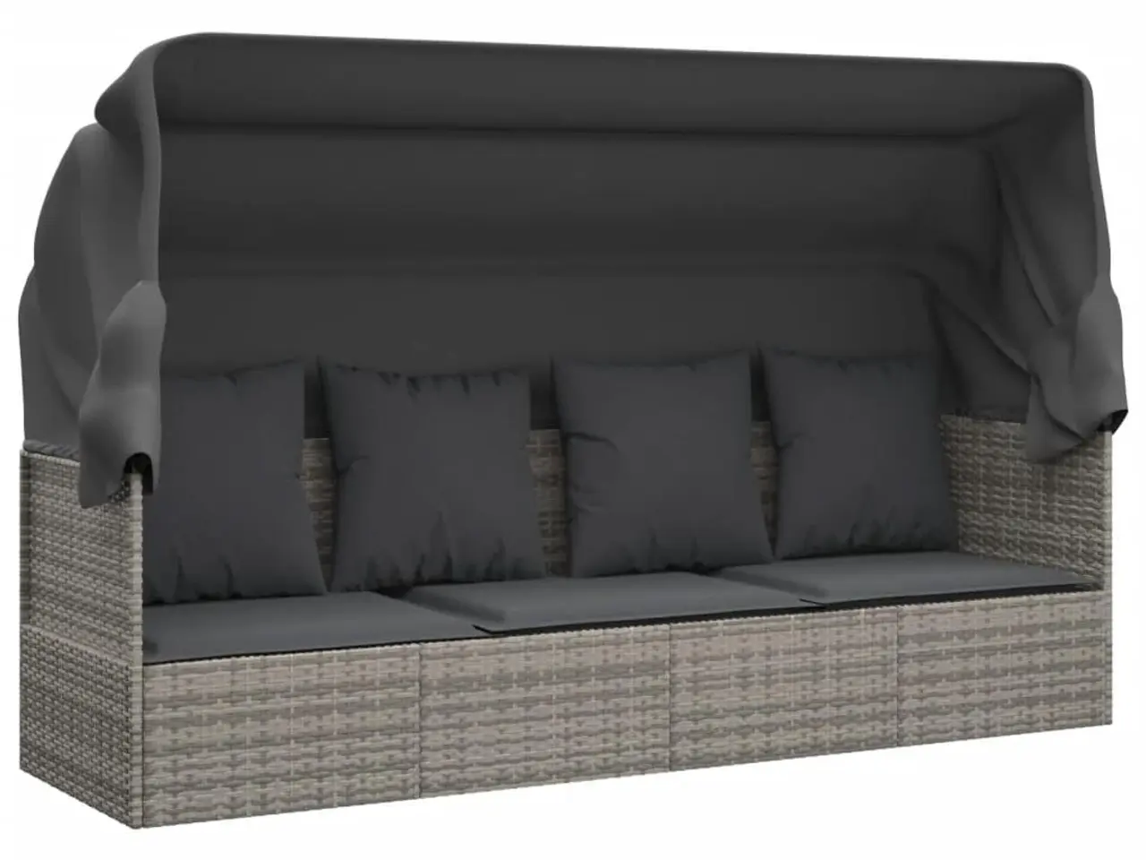 Billede 2 - Udendørs loungesofa med tag og hynder i polyrattan - grå