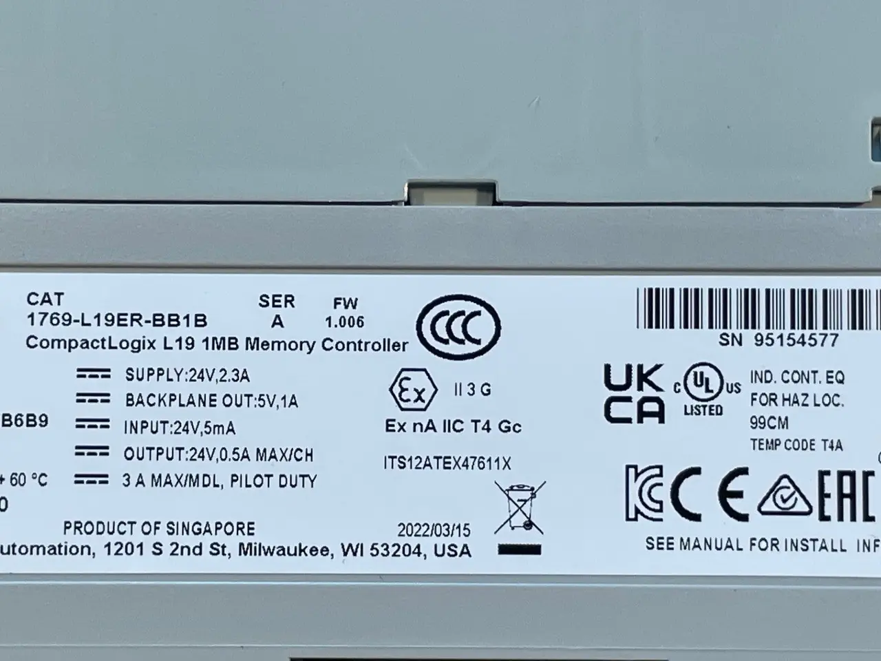 Billede 2 - Allen-Bradley 1769-L19ER-BB1B CompactLogix L19 1MB