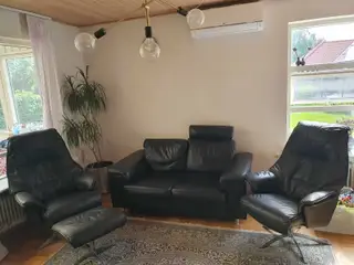 Hjort Knudsen sofa- og lænestolesæt i sort læder