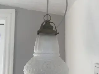 Gammel Loftlampe messing og glas