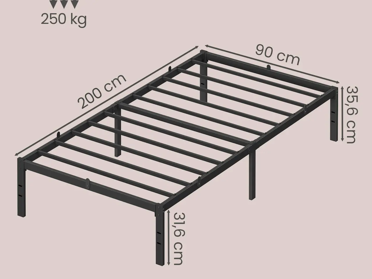 Billede 2 - Sengestel 90 x 200 cm i stål - mat sort