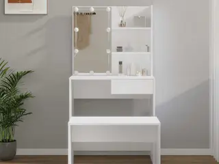 Makeupbordssæt med LED-lys konstrueret træ hvid
