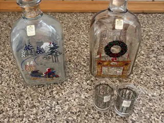 2 jule flasker med 2 glas fra holmegård