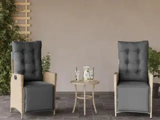 Havestole 2 stk. lænefunktion og fodstøtte polyrattan beige