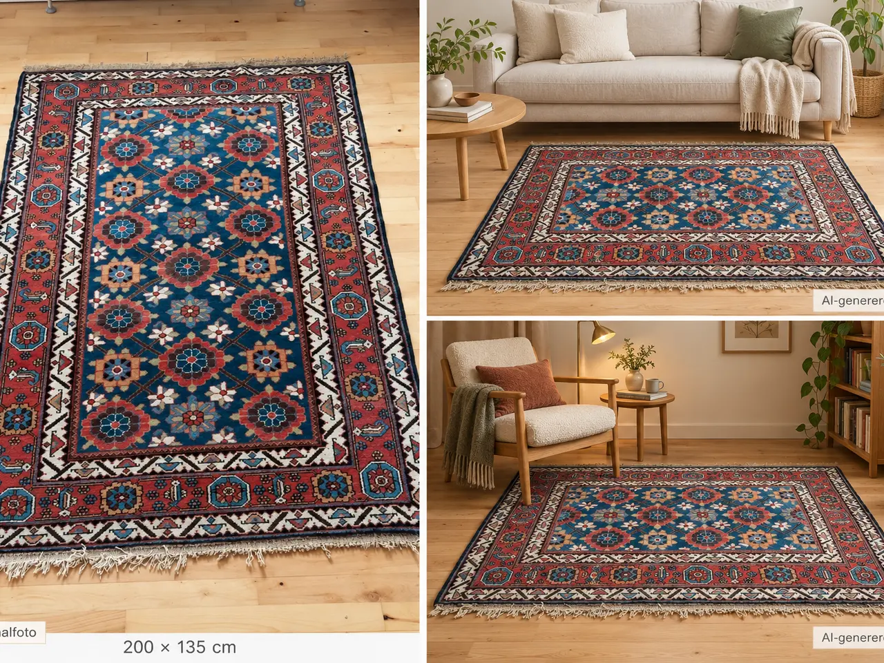 Billede 1 - Orientalsk mønstret tæppe – 200 × 135 cm