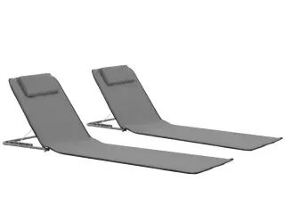 Foldbare strandmåtter 2 stk. stål og stof grå