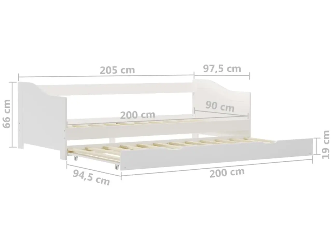 Billede 8 - Udtræksseng i fyrretræ 90 x 200 cm - hvid