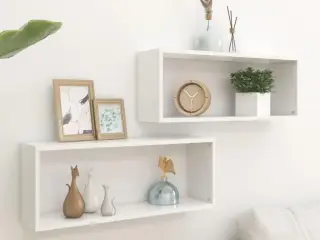 Væghylder 2 stk. 60x15x23 cm kubeformet konstrueret træ hvid
