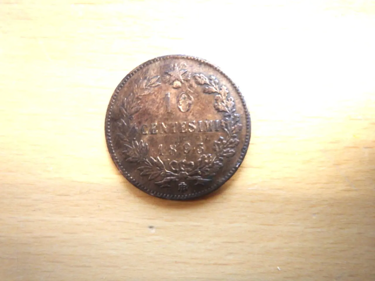 Billede 2 - 1893 Italiensk Kobbermønt 10 Centesimi 
