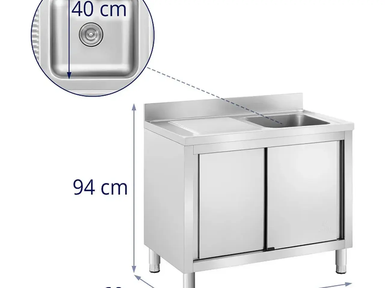 Billede 2 -  Køkkenvask stål – 400 x 400 x 240 mm