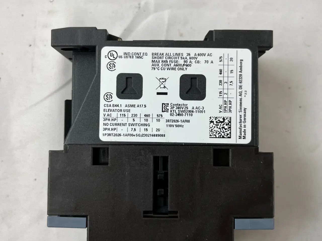 Billede 5 - Siemens 3RT2026-1AF00 kontaktor 110V Coil 3P parti