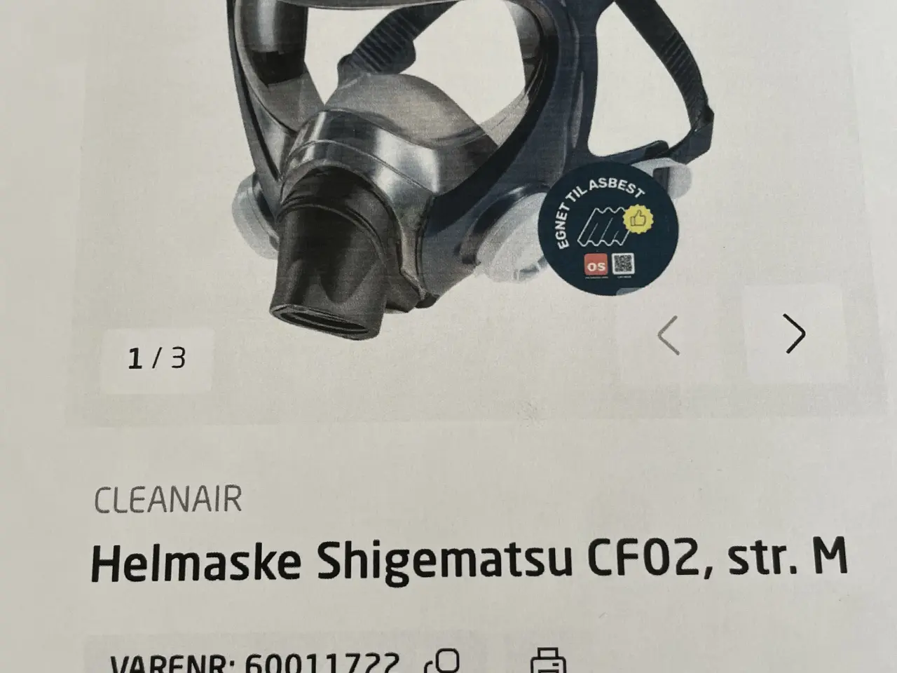 Billede 1 - Cleanair  helmaske m/asbest turboenhed 