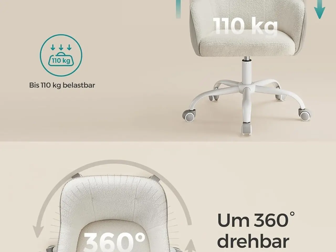 Billede 7 - Kontorstol med sherpa og drejefunktion - cappuccino beige